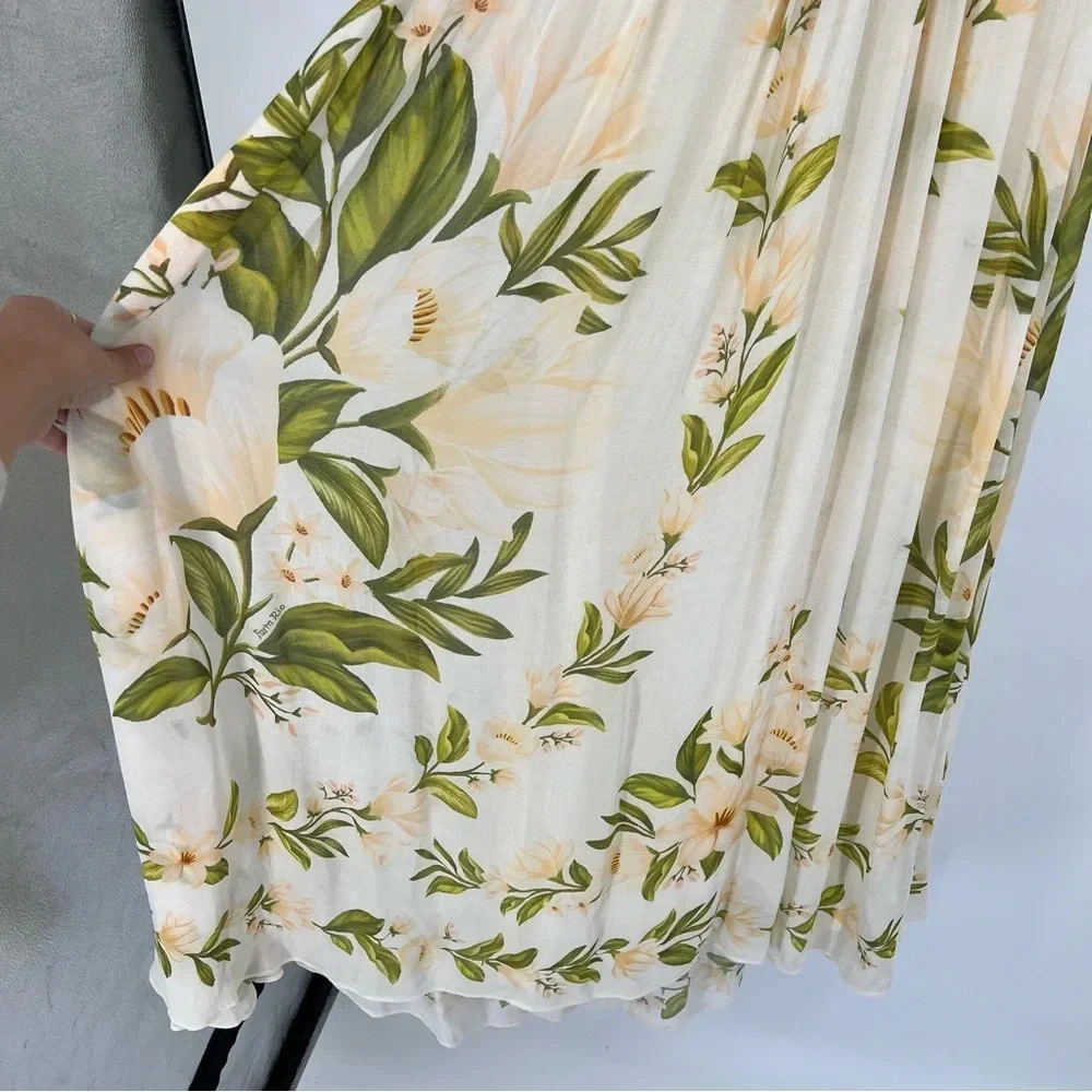 Farm Rio Cream Floral Boho V Neck Tie Back Adjustable Halter Maxi Dress Gown M - Picture 6 of 12